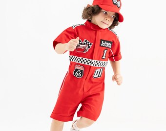 Personalized Race Car Birthday Costume for Toddlers - Cars Boys Racing Outfit, Toddler Racer Suit, Baby Racer Costume, Fast One Birthday