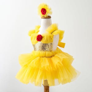 Baby Belle Kostüm - Kleinkind Prinzessin Belle Kleid - Mädchen Erster Geburtstag Tutu - Halloweenkostüm