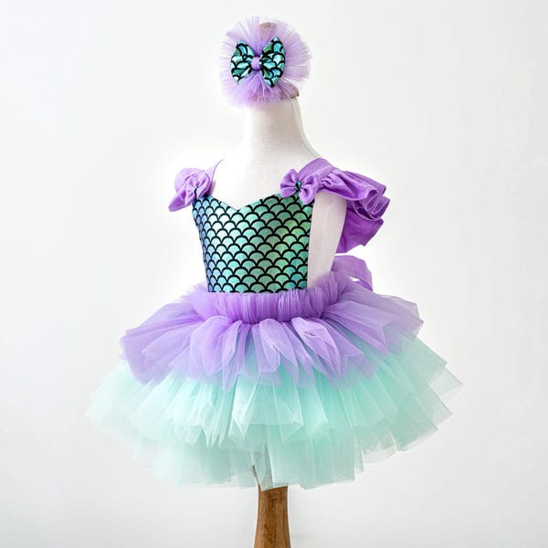 Ariel Little Mermaid Dress for Baby -Toddler Girl Mermaid Outfit-Mermaid 1st birthday Costume-First Birthday Tutu Romper-Halloween Costume