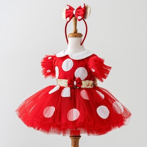 Minnie Mouse Dress for Toddler Girl - Baby Halloween Costume - Disney Princess Dress - First Birthday Dress - Red 1st Birthday Outfit