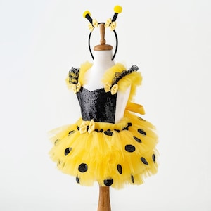 Baby Bee Costume - Toddler Bee Outfit for Baby Girl - First Birthday Dress - Bee Birthday Tutu Romper - Halloween Costume