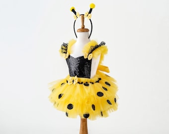Baby Bee Costume - Toddler Bee Outfit for Baby Girl - First Birthday Dress - Bee Birthday Tutu Romper - Halloween Costume