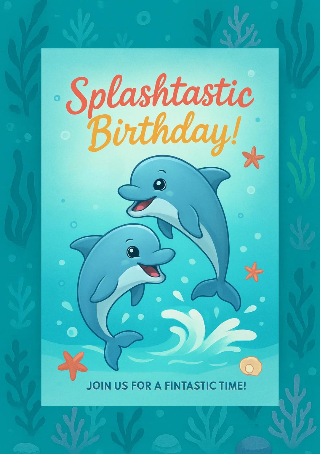 Printable Dolphin Birthday Card | Ocean Theme Party Invite | Instant ...