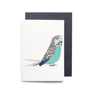 Carte de perruche bleue oiseau mignon - carte mini oiseau de la jungle Riso - carte de voeux perruche drôle - carte de voeux oiseau tropical rétro - carte de voeux humour