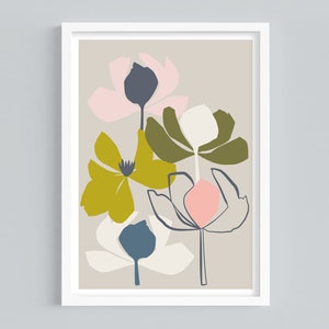 A4 Modern Floral Art Print - Minimal botanical wall art | Small abstract floral print | Pink wall art | Floral bedroom print | Magnolia art