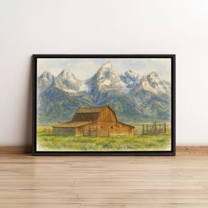 John Moulton Scheune im Grand Teton National Park, Wyoming, USA | Aquarell Malerei Druck und Leinwand | Bildende Kunst | Wandkunst