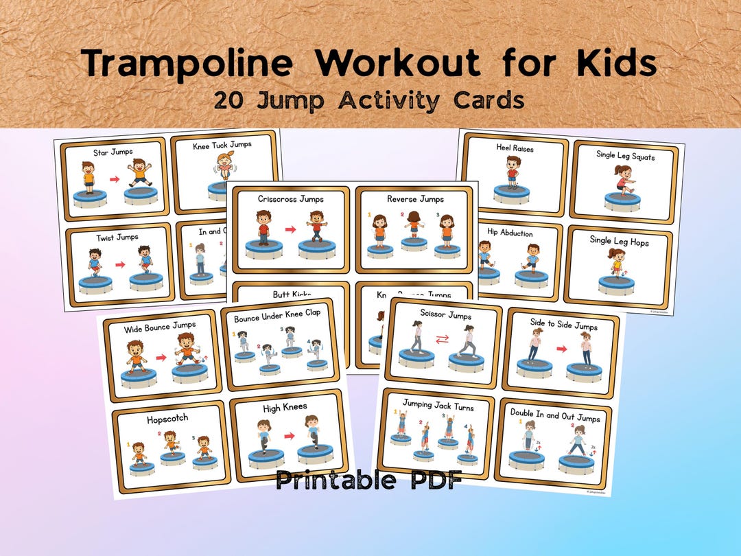 Trampoline Routine Card Kids Trampoline Exercise Cards | 20 Jump Activities for OT/PT Home ...