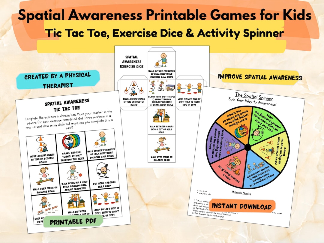 Spatial Awareness Printable Games for Kids | Tic Tac Toe, Movement Dice ...