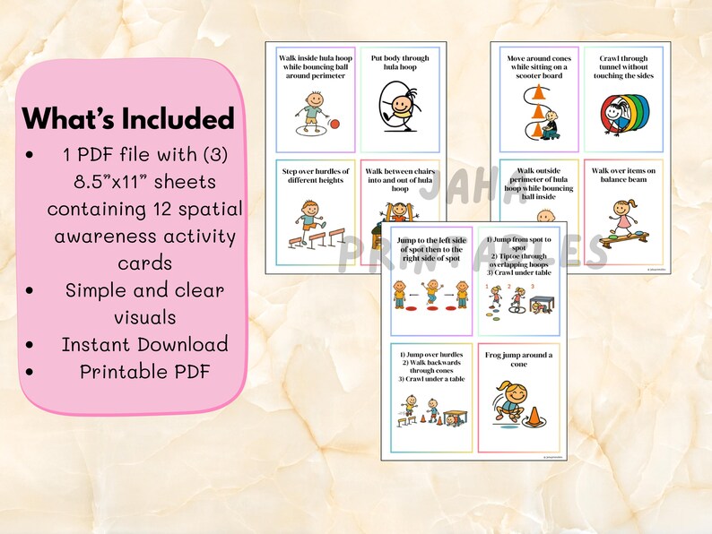 12 Spatial Awareness Activity Cards for Kids | Body Space Position Sense Movement Game Printable PDF image 2