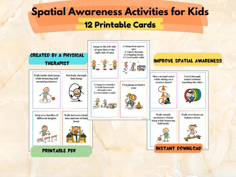 12 Spatial Awareness Activity Cards for Kids | Body Space Position Sense Movement Game Printable PDF image 1