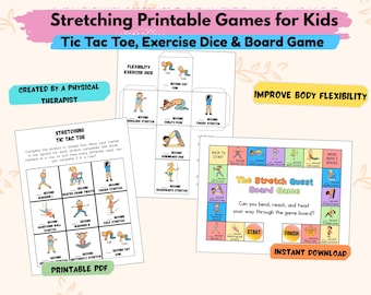 Stretching Printable Games for Kids - Tic Tac Toe, Exercise Dice & Board Game | PT, OT, School Flexibility Indoor Activity Movement Break