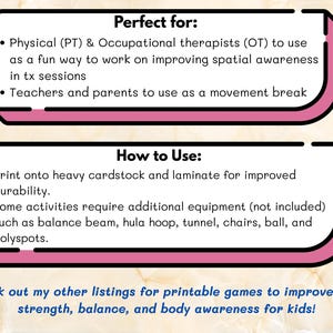 12 Spatial Awareness Activity Cards for Kids | Body Space Position Sense Movement Game Printable PDF image 3
