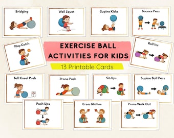 13 Physioball Swiss Exercise Ball Activity Cards for Kids | PT/OT Exercise Activity, PE Fitness Station, Home/Classroom Movement Cards pdf