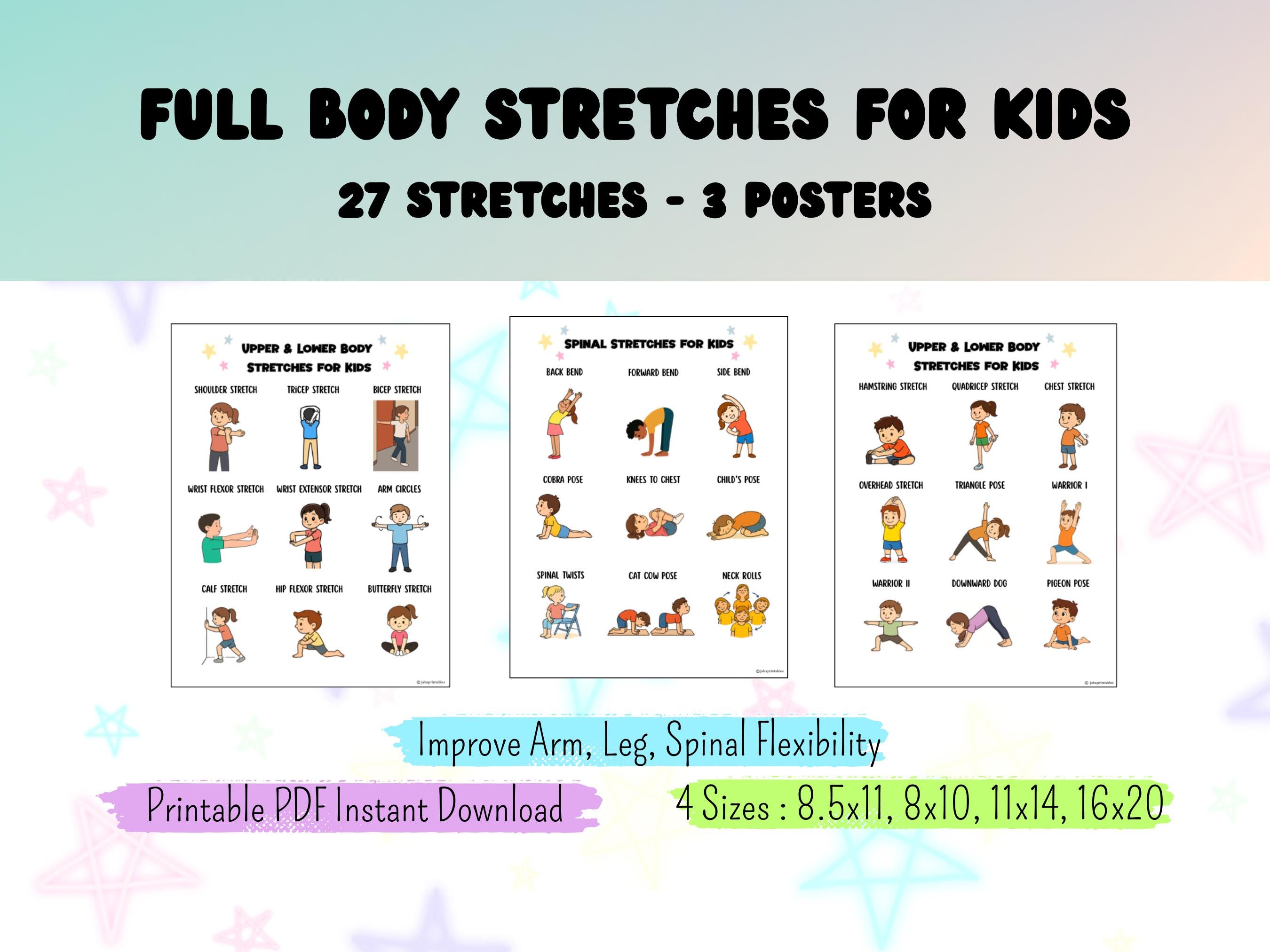 Full Body Stretches for Kids Printable - 27 Arm, Leg & Spinal Exercises