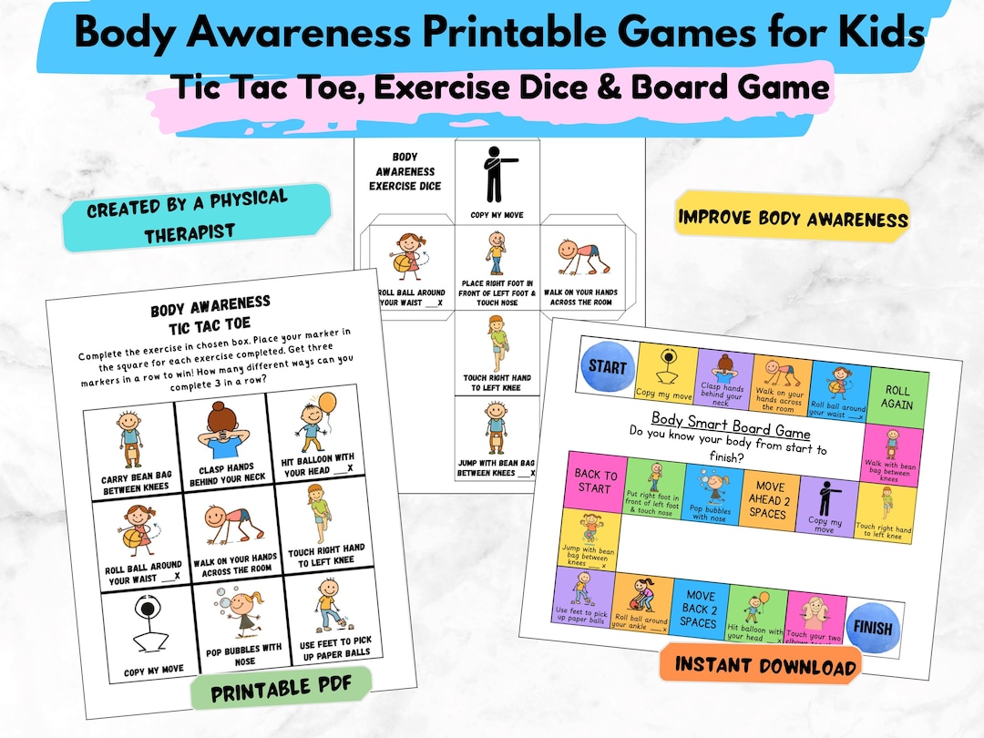 Body Awareness for Kids Printable Tic Tac Toe, Exercise Dice & Board ...