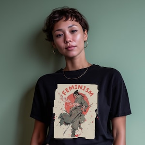Qiu Jin T-Shirt | Chinese Revolutionary Feminist Tee | Bold Ink & Cherry Blossom Design | Empowerment Shirt for Strong Women