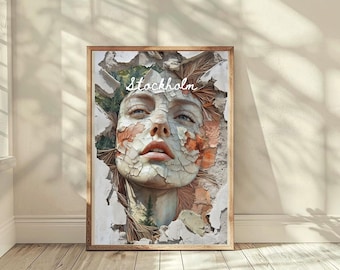 Stockholm Travel City Poster: Urban Art Female Portrait Modern Nordic Wall Art Print