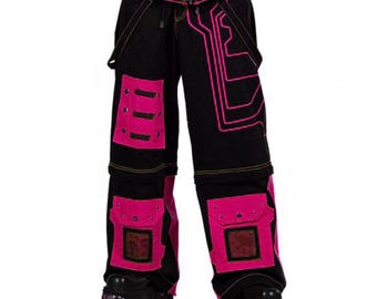 Puritues Cyber Goth Rave Black Hot Pink Techwear Baggy Trousers