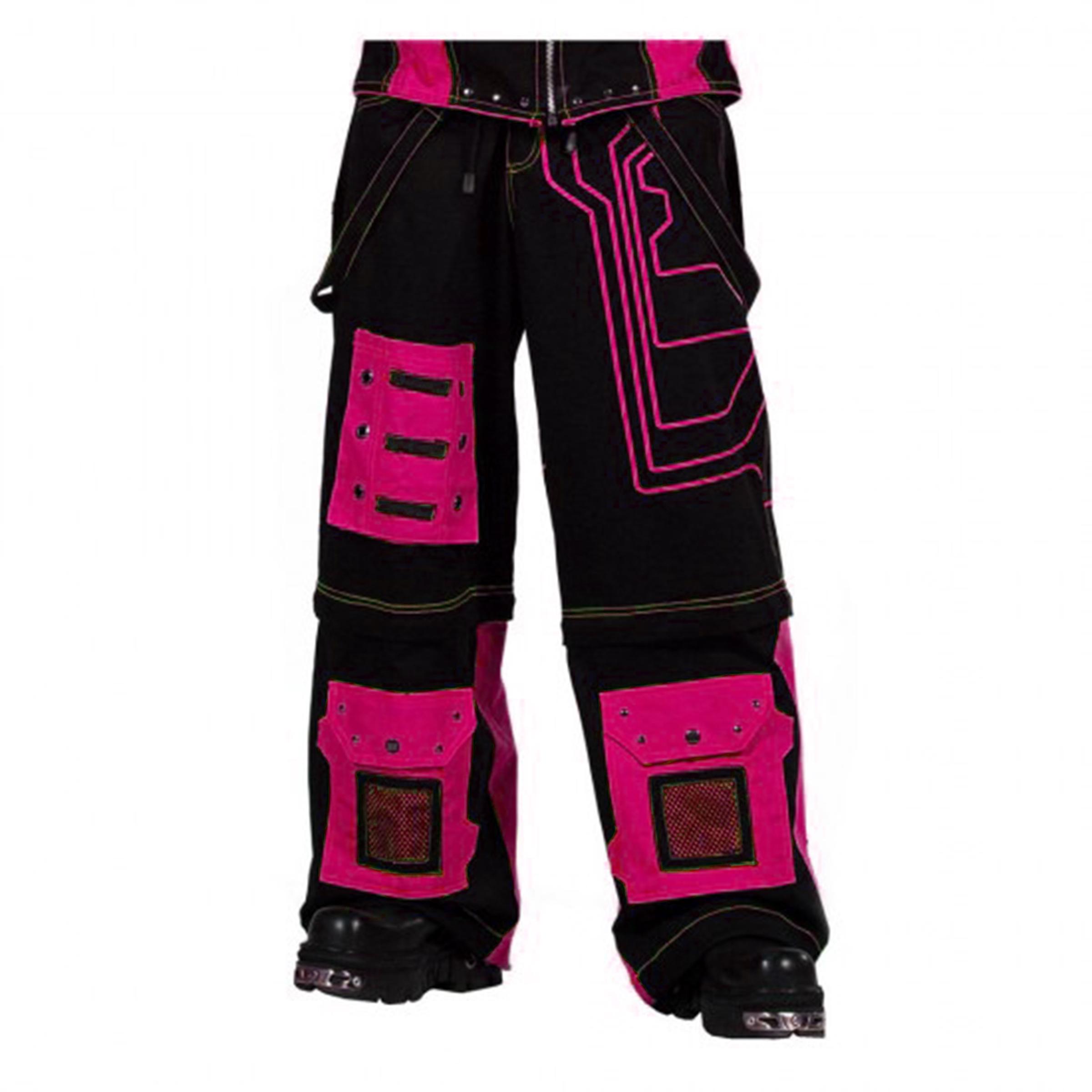 Puritues Cyber Goth Rave Black Hot Pink Techwear Baggy Trousers