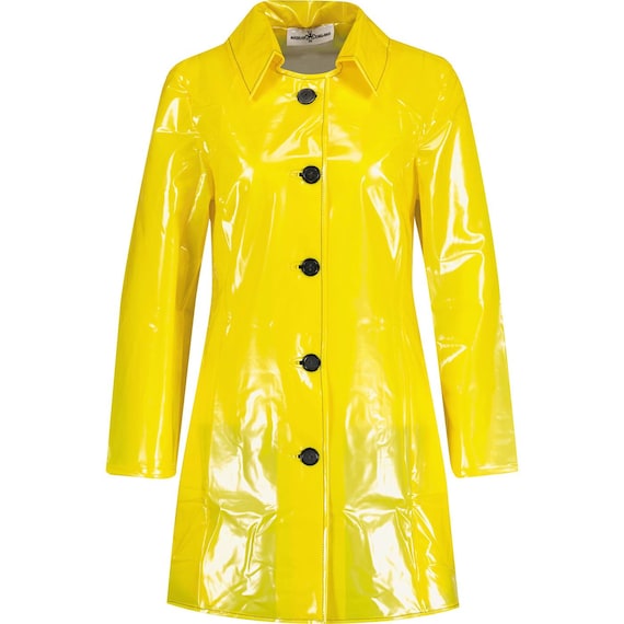 Yellow Vinyl Raincoat: Retro Mod Style, Waterproof Festival Coat