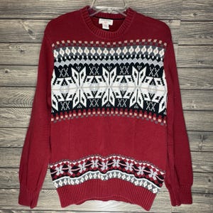 Dockers Red Christmas Sweater Fair Isle Sz Med Red Black Scoop Neck Ugly 90s