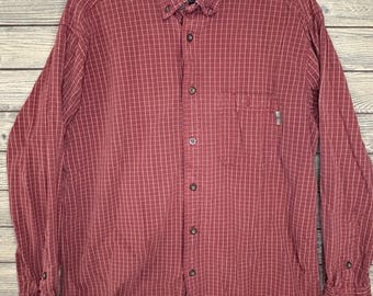 Camisa de flanela vintage Woolrich masculina tamanho GG, xadrez vermelho, 100% algodão.
