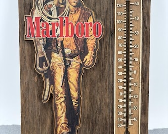 Termómetro vintage del hombre Marlboro, 16" x 11", cartel publicitario de cigarrillos y artículos de tabaco.