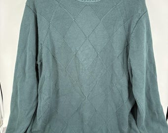 Alexander Julian Colors grote lange argyle gebreide trui blauwgroen vintage dik