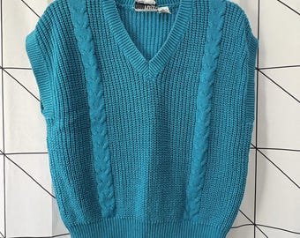 Vintage 80s 90s Colorblock rrrrRuss Sweater Vest Size Large Knit Ramie Cotton