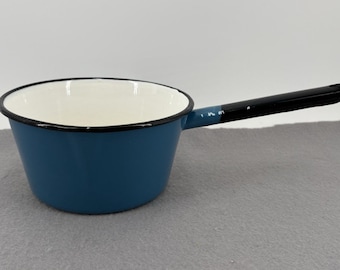 Blue & White Graniteware Pot Cooking Pan Made Poland 16 Kitchen Vintage