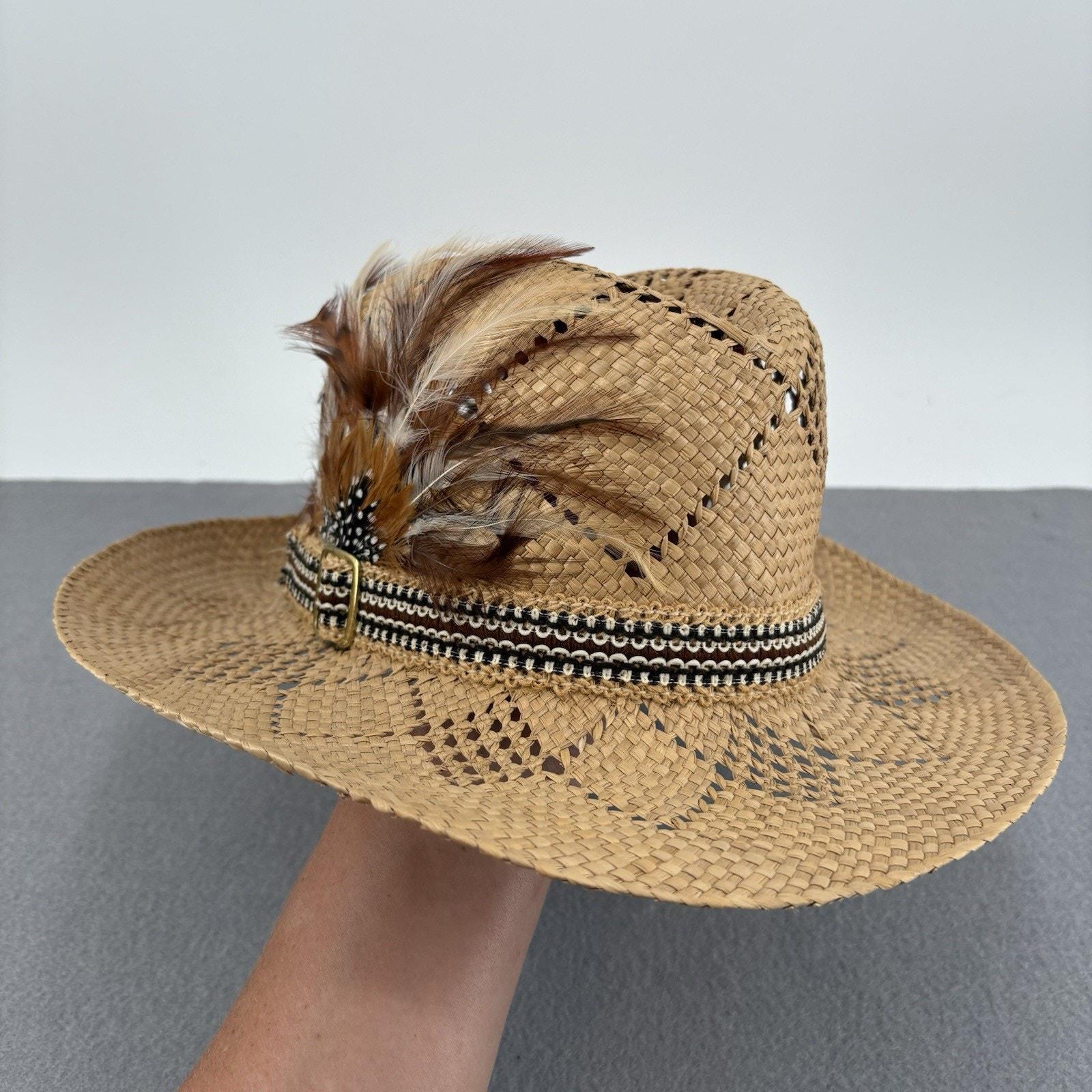 1970s Vintage Brown Soft Straw Fedora Style Brimmed Hat With A Feather Designer Vintage Designer Fedora - Etsy main image 4