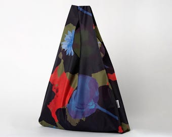 Waterproof Foldable Market Tote—Ink Flowers Print, Made in London.
