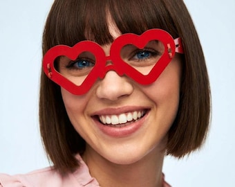 Vasos y tarjeta de San Valentín con forma de corazón / Acrílico rojo cortado con láser, lateral grabado personalizado