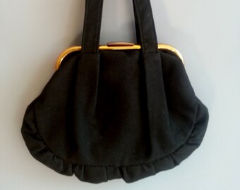 1930s black wool purse, 1930s purse, brass frame purse, vintage frame purse, 30s purse, wool felt purse, 1930s handbag, black wool purse