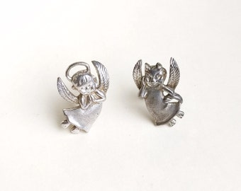 1950s sterling silver devil and angel earrings, screw back