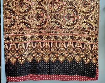 vintage Indonesische handgemaakte batik kain katoenen omslagdoek, wax resist Sidomukti patroon uit Yogyakarta natuurlijke kleurstoffen midden 20e eeuw, *lees beschrijving*