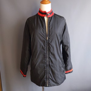 1960s white stag zip front ski jacket, red and black, B. Altman, medium size