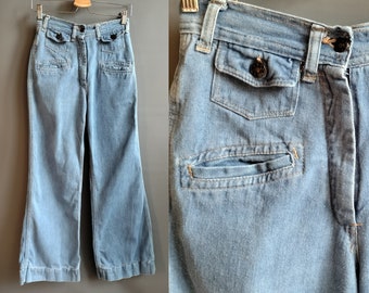 1970s jeans, high waisted, Amoureux label, 70s vintage denim, small/medium