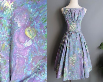 1955 Marc Chagall print dress, Fuller Fabrics Modern Masters, evening enchantment sundress, small size