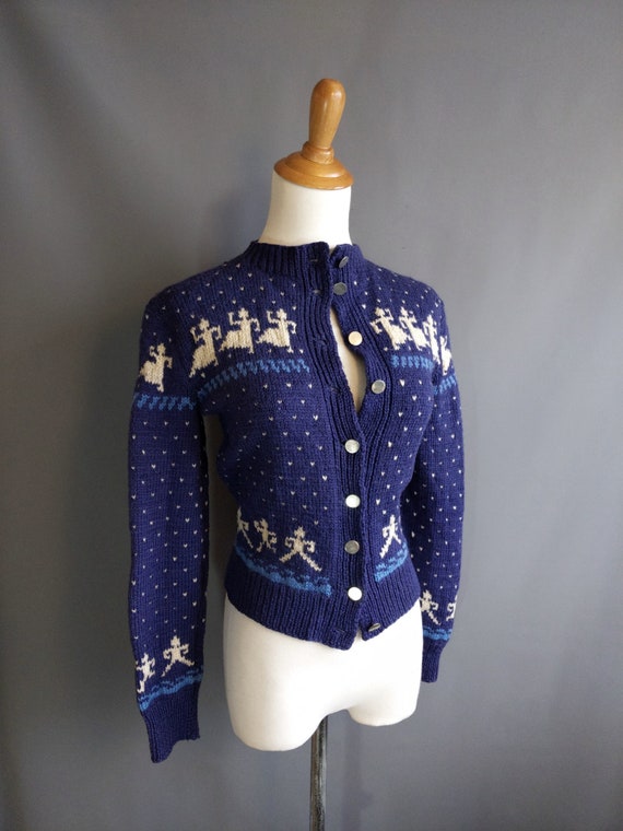 1940s dancing people handknit intarsia cardigan sw