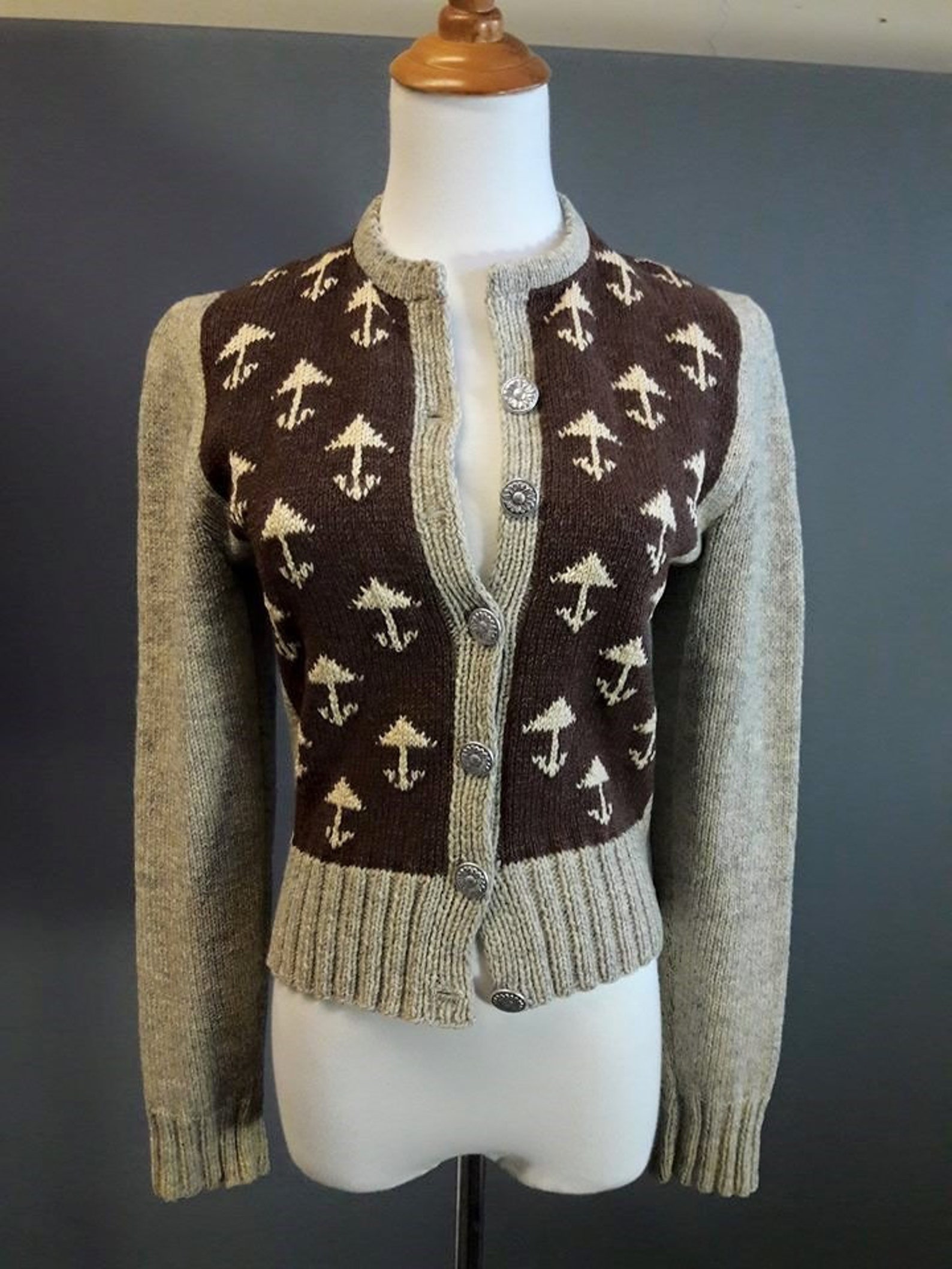1940s swedish handicraft intarsia cardigan sweater Bohus | Etsy