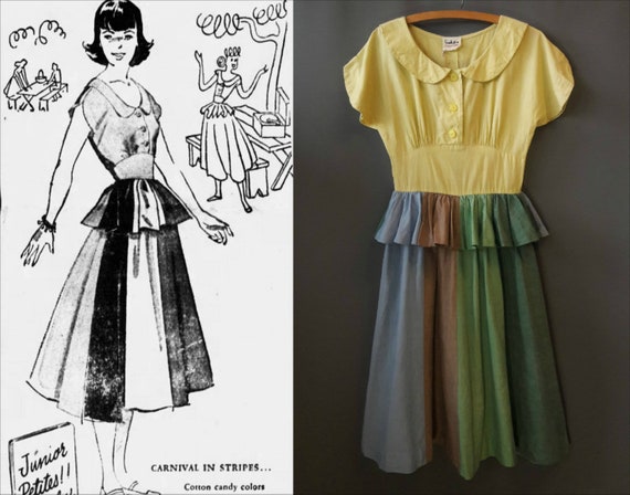 1940s colorblock chambray cotton dress, carnival s
