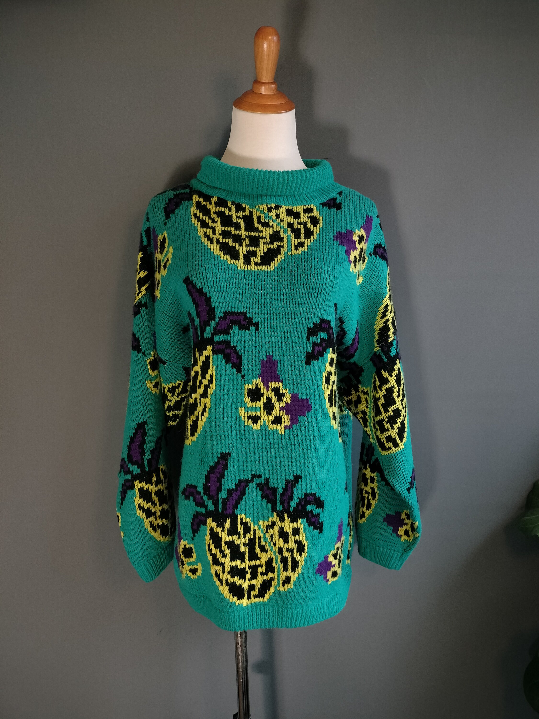 1980s Esprit Sport Pineapple Novelty Sweater, Fall 1986 Catalog 