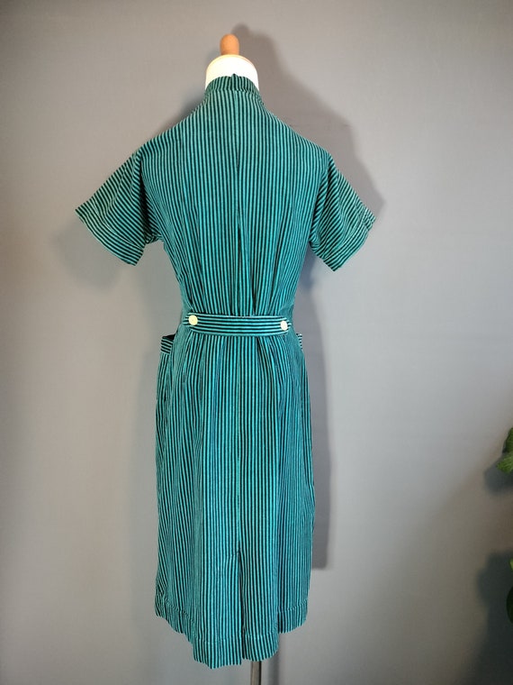1950s striped corduroy wiggle dress, peacock blue… - image 4