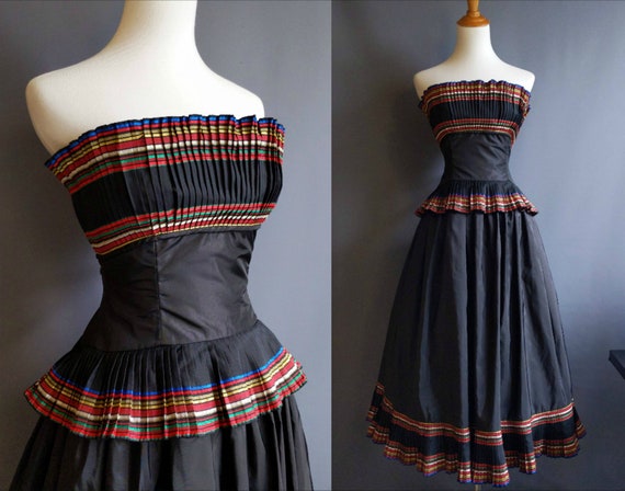1980s Victor Costa rainbow ribbon stripe taffeta d