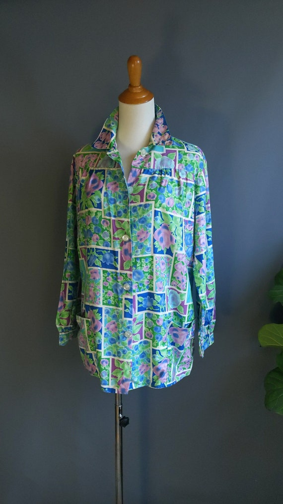 1950s1960s smock jacket, housecoat with pockets, cot… Gem