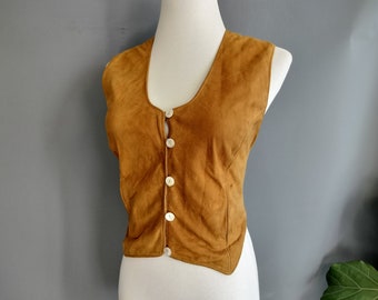 1930s-1940s amber buckskin leather or kid suede vest, riding equestrian, small to medium size