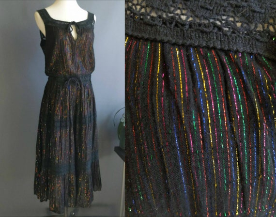 1970s rainbow metallic lurex indian cotton dress,