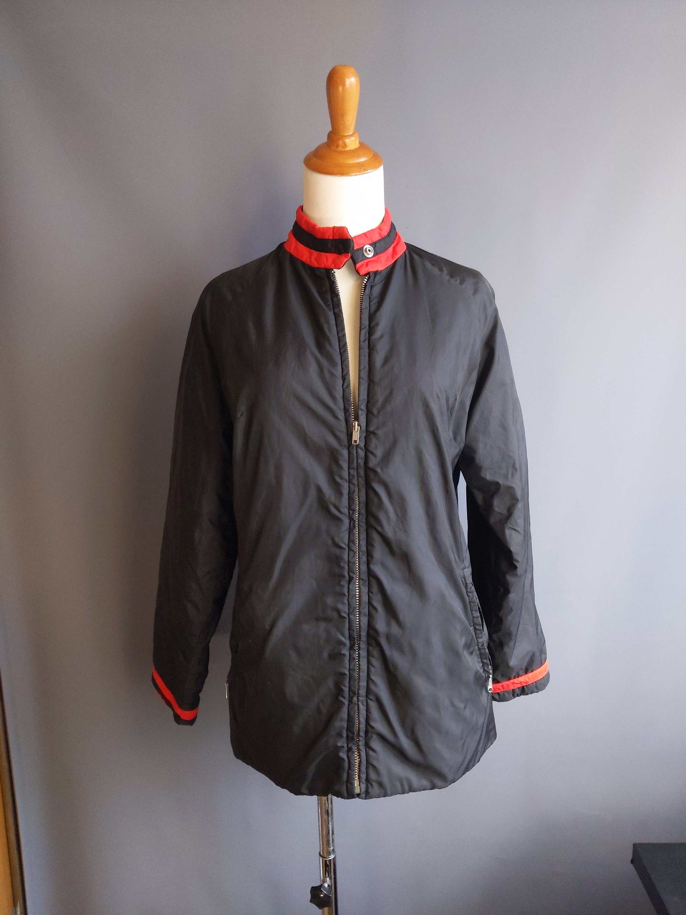 1960s White Stag Zip Front Ski Jacket, Red and Black, B. Altman 