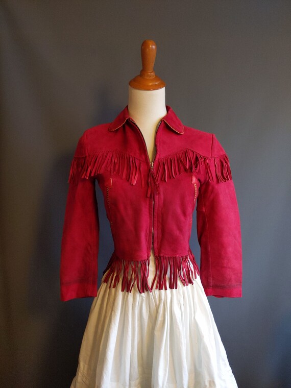 1950s Dale Evans red suede western fringe jacket,